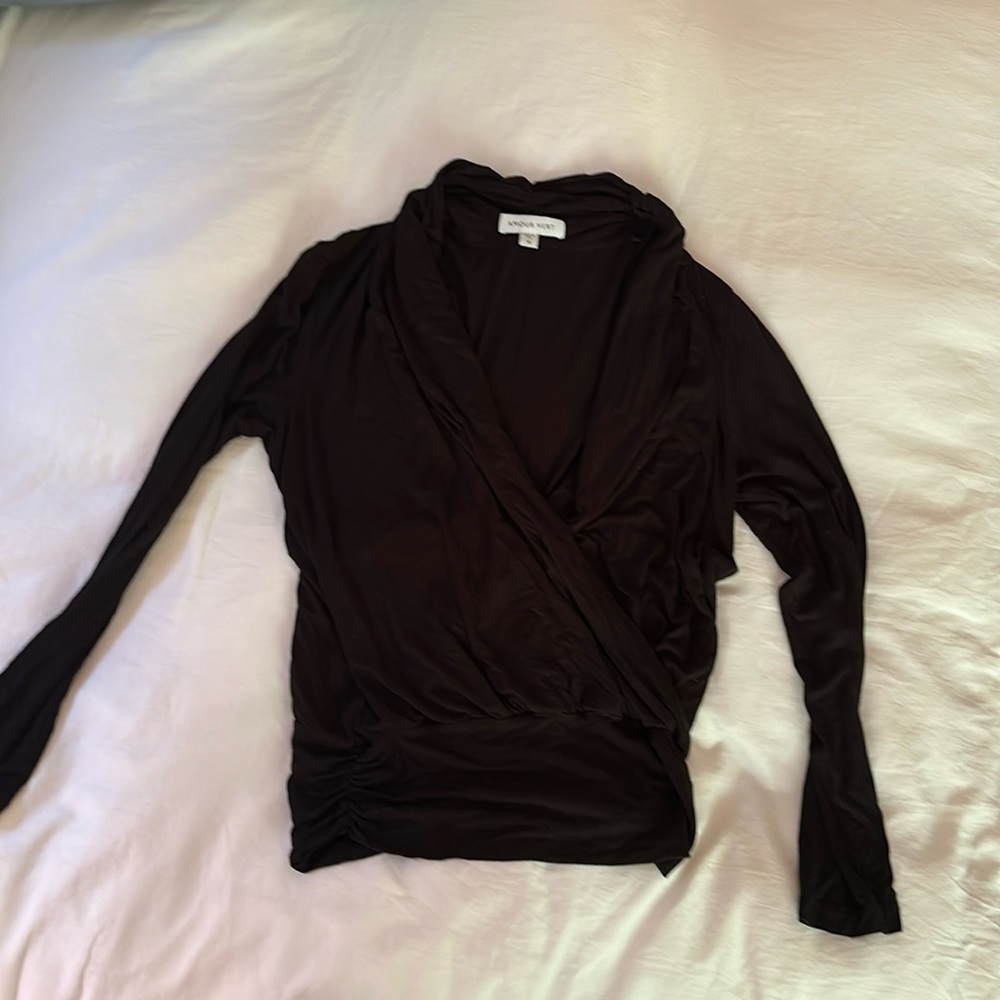 Amour Vert long sleeve black faux wrap top size M
